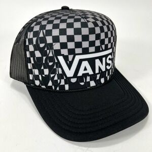 Van's Black & White Trucker Mesh Style Snap Back Hat/Cap with Cord by Otto